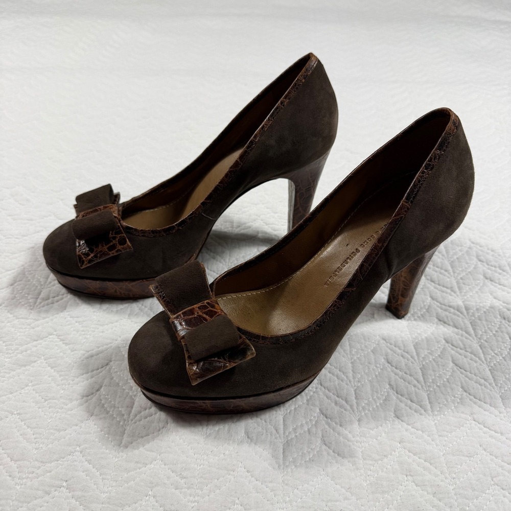 Schuler & Sons Philadelphia Anthropologie Women 7B Brown Suede 4" High Heels Bow